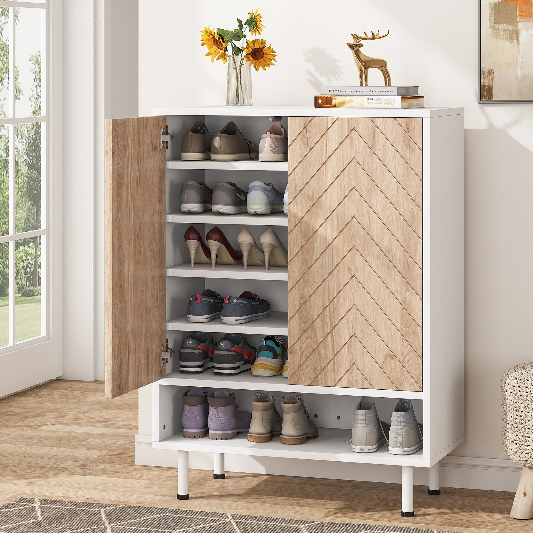 Little Tree Shoe Cabinet Shoe Cabinet Organizer with Wooden Doors