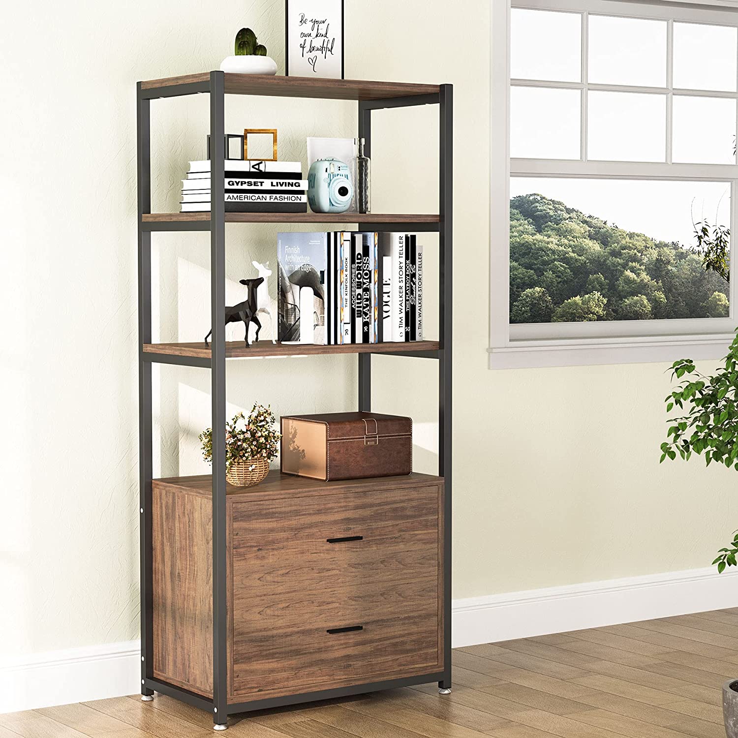 Rustic Wood Tree Bookshelf With Drawer | Unique Bookshelf | Vintage Bookshelf | Office Bookshelf | Modern Bookshelf hotsell | Tabletop Bookshelf