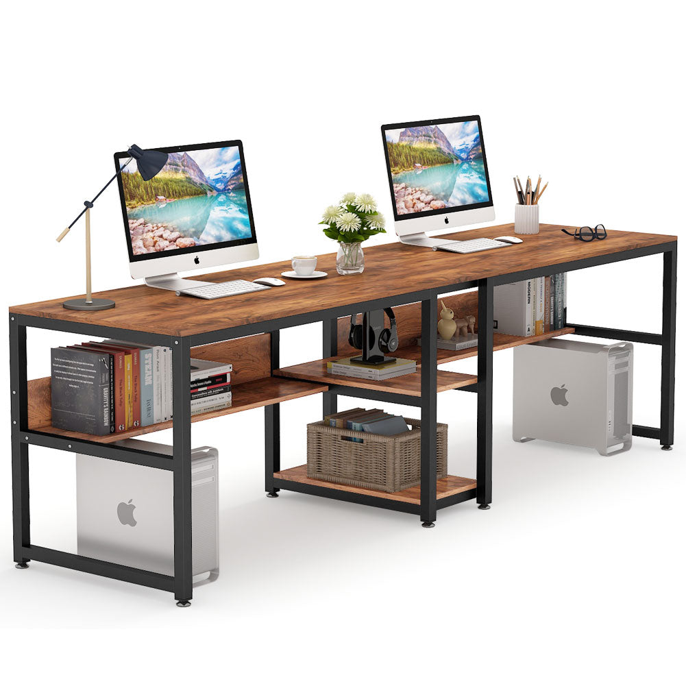 TribeSigns 94.5 Inches Two Person Desk with Storage Hutch Shelf