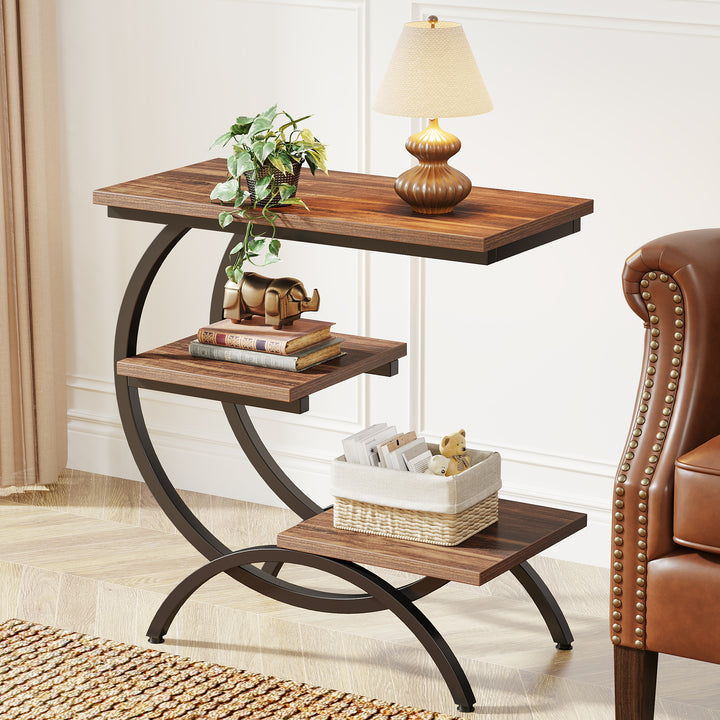 End Table Sofa Side Table with Storage Shelves