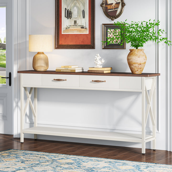 70.9" Console Table with 2 Drawers and Storage Shelf