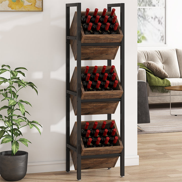 3 Tier Wine Rack Wood Basket Stand