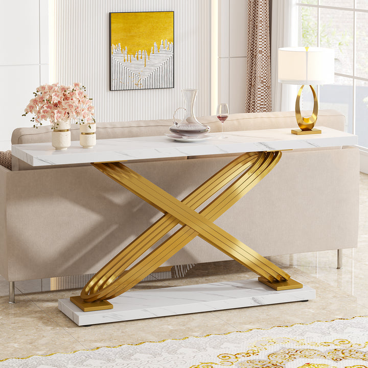 55" Console Table Faux Marble Entryway Table