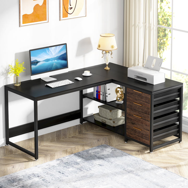 59" Reversible L-Shaped Desk with Drawers