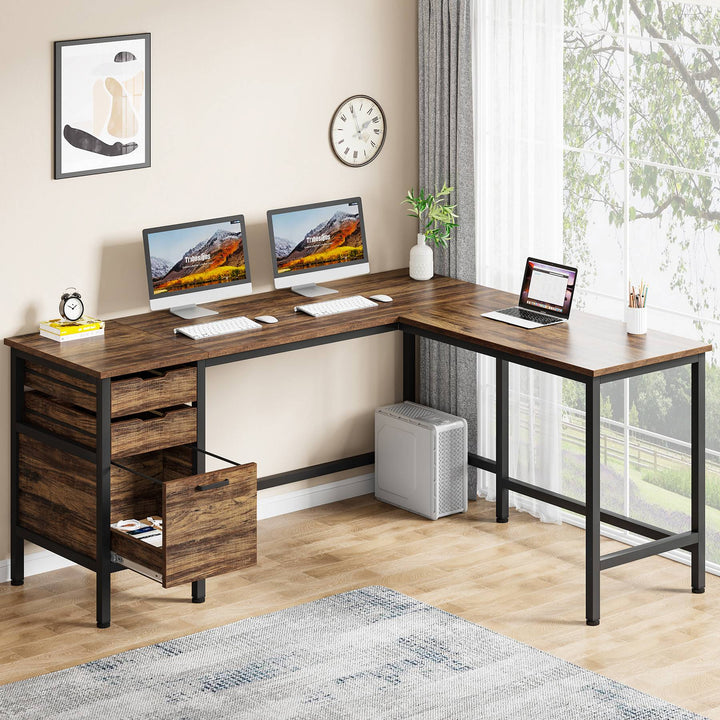 Tribesigns L-Shaped Desk, 59" Corner Computer Desk with Storage Drawers Tribesigns