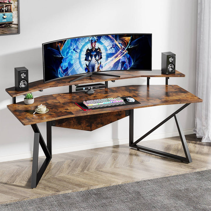 Tribesigns Computer Desk, 70.9" Study Table Gaming Desk with with Monitor Stand Tribesigns