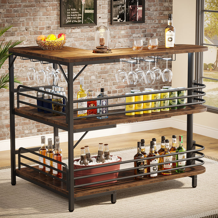 L-Shaped Home Bar Unit, 3 Tier Liquor Bar Table