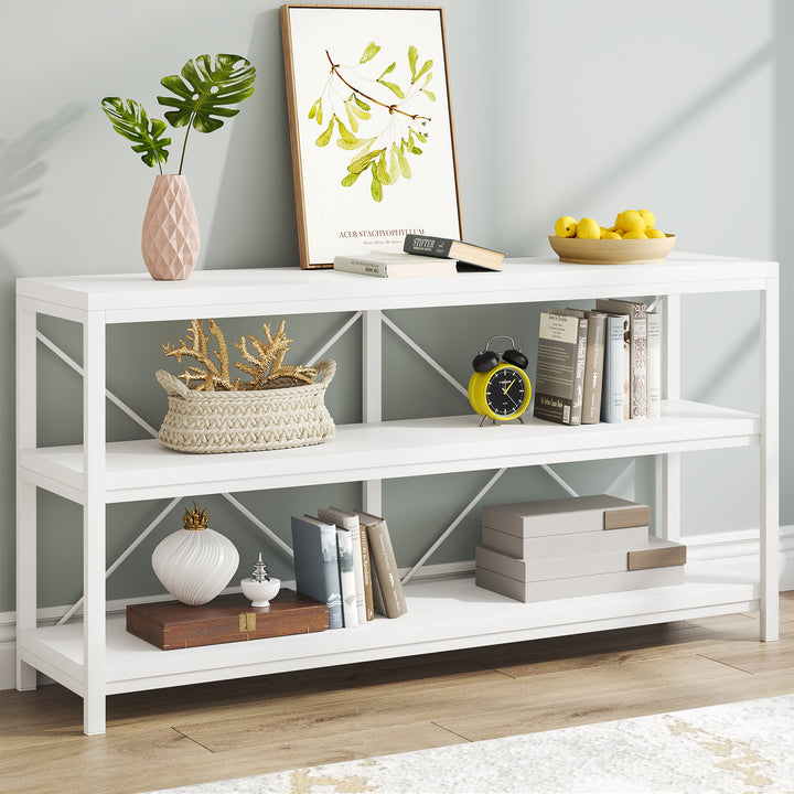 55" Console Sofa Table with 3 Tier Storage Shelves