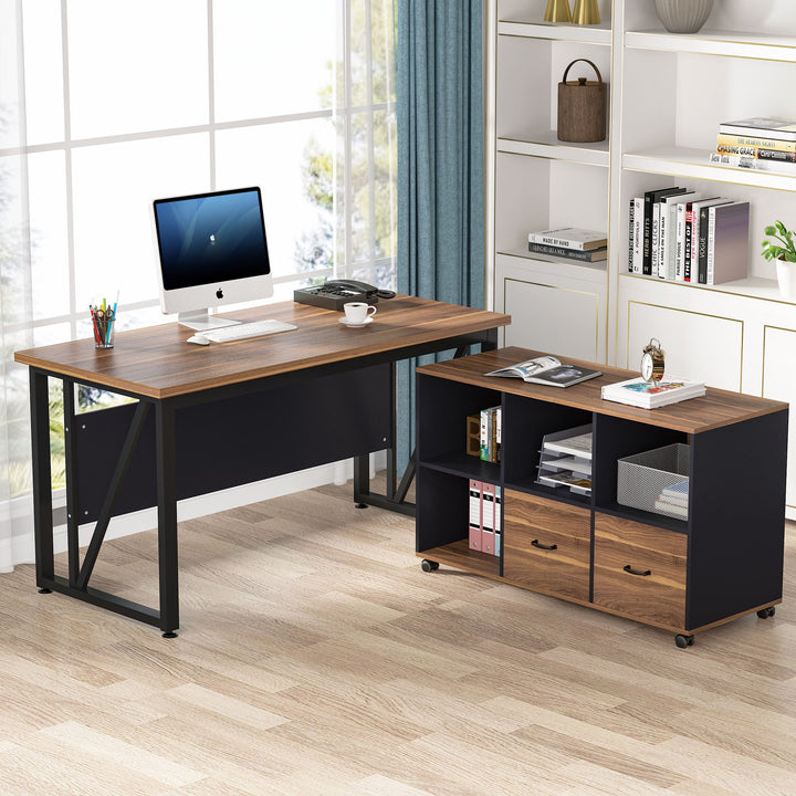 Tribesigns L-Shaped Desk, 55" Executive Desk Computer Table and 43" File Cabinet Tribesigns