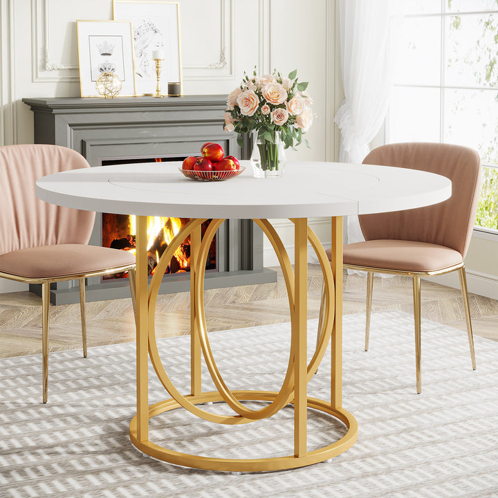 47" Round Dining Table with Metal Base for 4