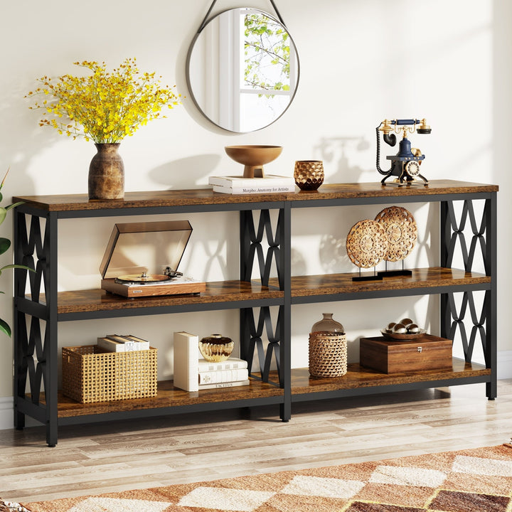 3-Tier Console Table, 70.9" Industrial Sofa Foyer Table for Living Room Tribesigns