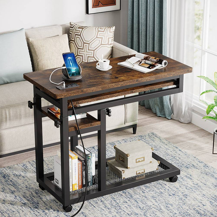 C Table, Mobile Portable Desk Side Table with Power Outlet Tribesigns