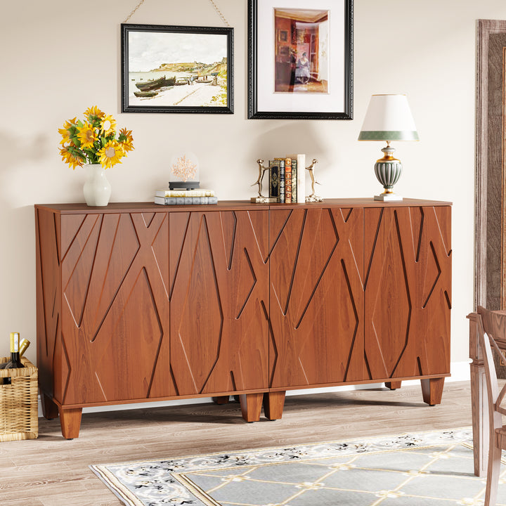 Wood Buffet Sideboard Cabinet with Adjustable Shelves