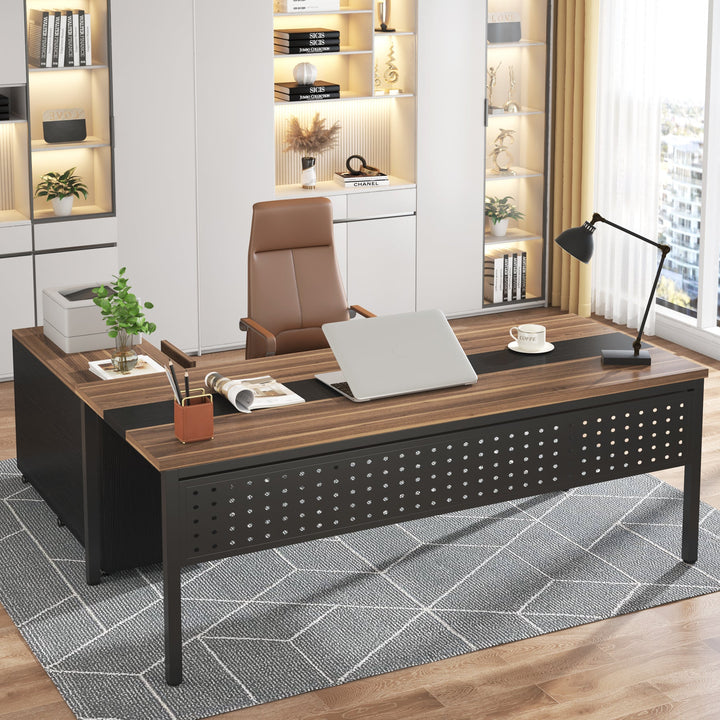 L-Shaped Desk, 71" Executive Desk with 47" Mobile File Cabinet Tribesigns