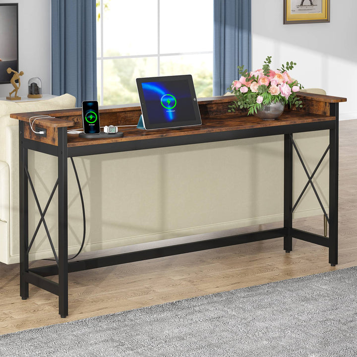 Console Table, 70.9" Sofa Table with Outlets and USB Ports Tribesigns