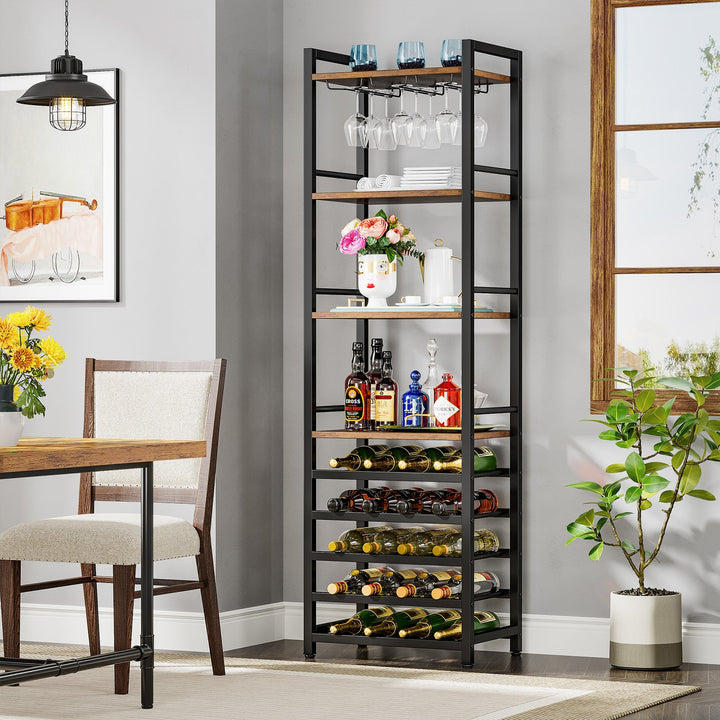 Wine Rack, 9 Tier 20 Bottle Wine Bar Cabinet with Glass Holder Tribesigns