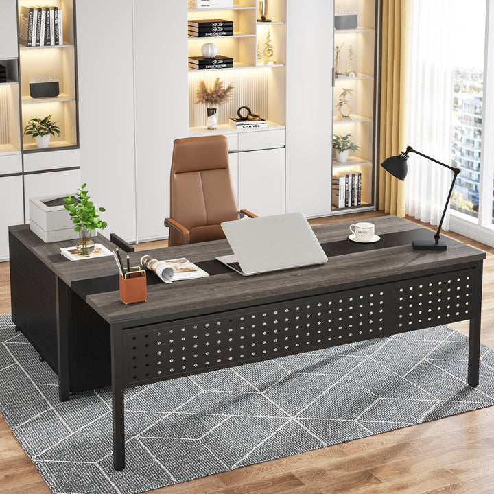 L-Shaped Desk, 71" Executive Desk with 47" Mobile File Cabinet Tribesigns