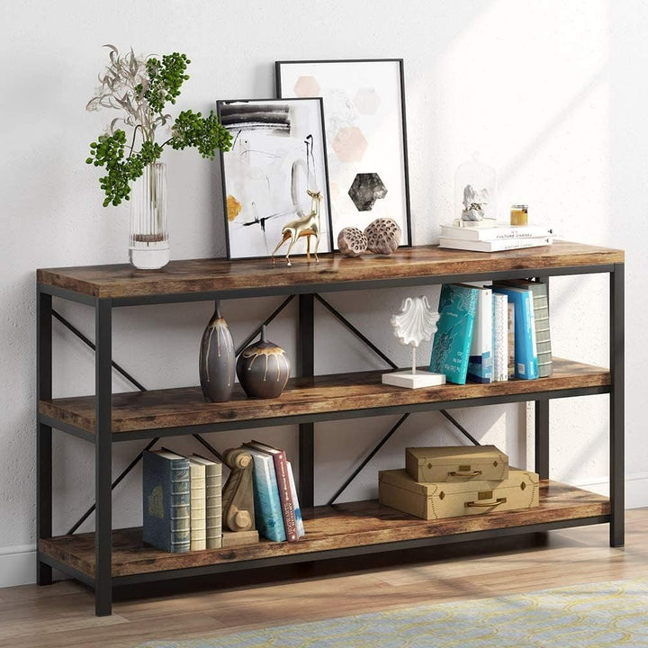 55" Console Sofa Table with 3 Tier Storage Shelves