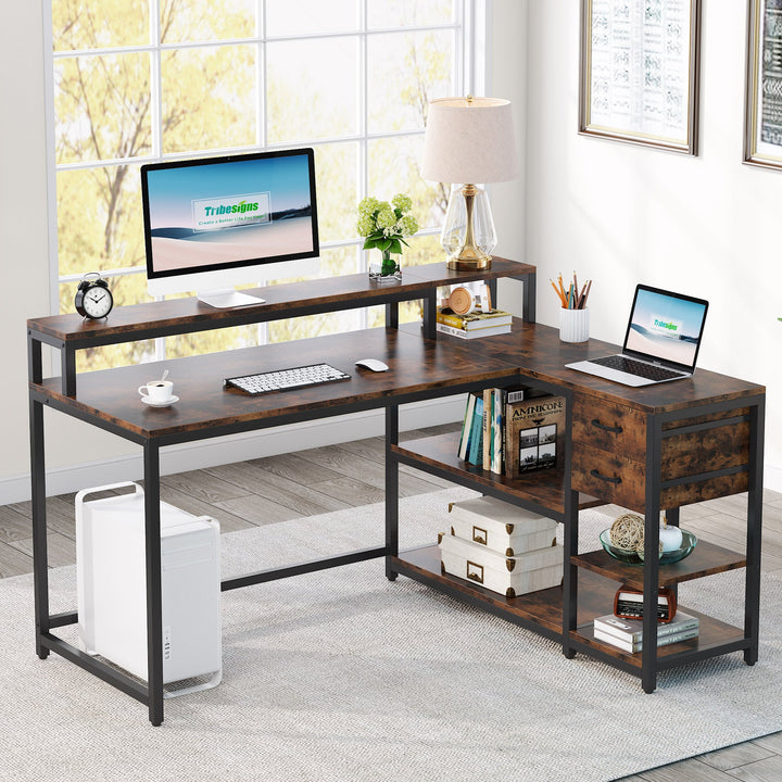 Tribesigns L-Shaped Desk, Industrial Corner Desk with Drawer & Storage Shelves Tribesigns