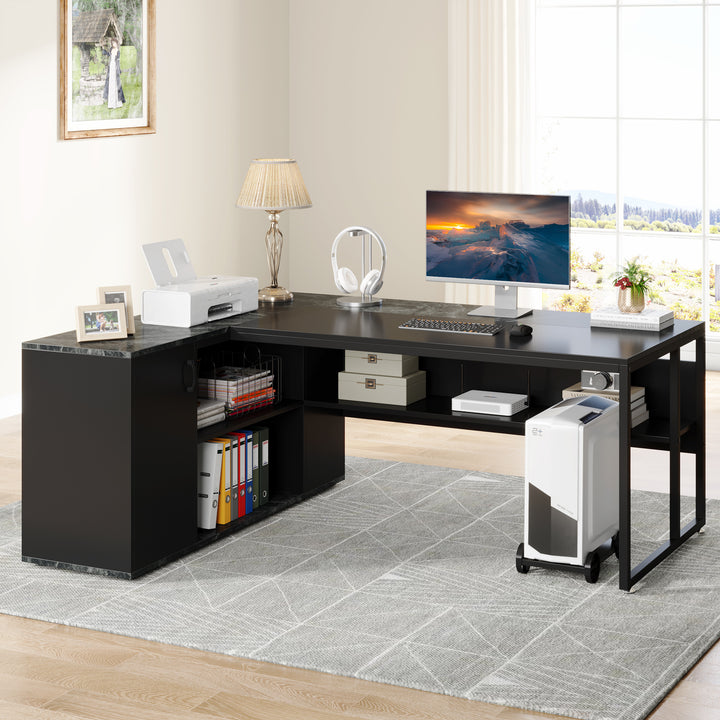 71" Executive L Shaped Computer Desk with Cabinet