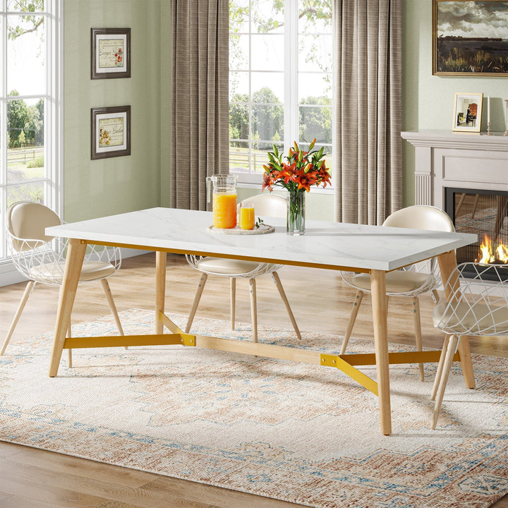 70.9" Dining Table for 6-8 People, Modern Kitchen Table with Solid Wood Legs Tribesigns