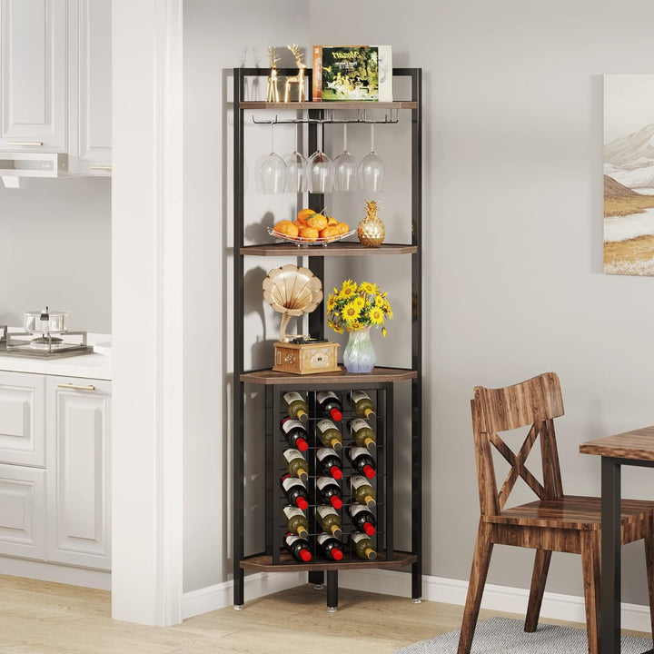 Corner Wine Rack with Glass Holder