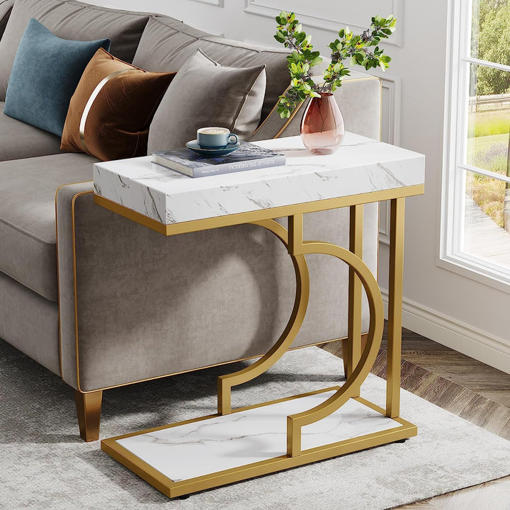 C Table, Modern End Table Bedside Table with Metal Frame Tribesigns