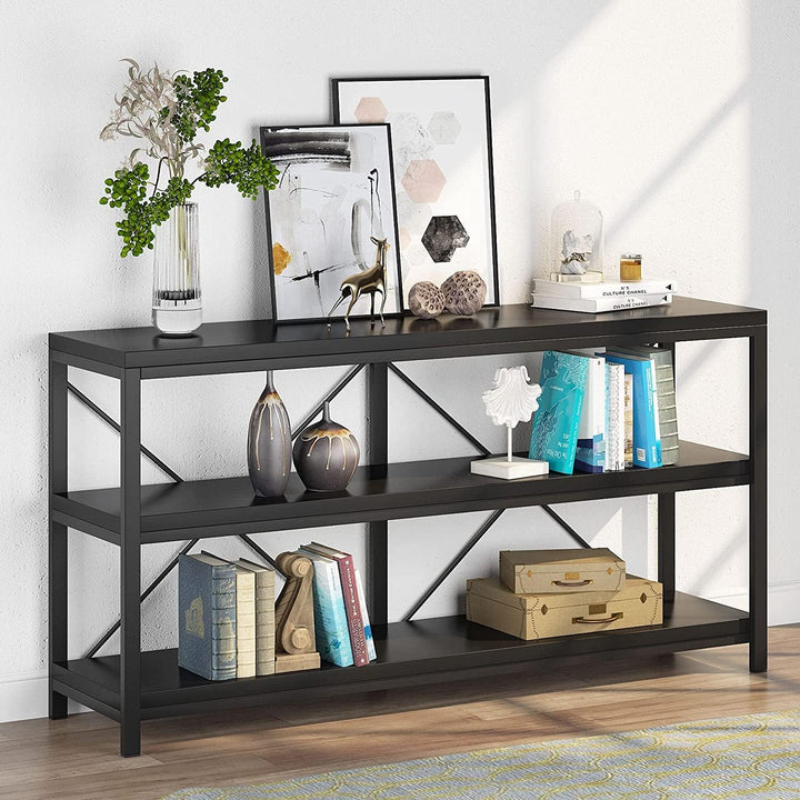 55" Console Sofa Table with 3 Tier Storage Shelves