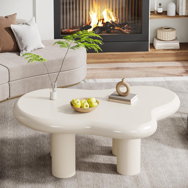 Cloud-Shaped Coffee Table, Modern Center Table with 4 Solid Legs Tribesigns