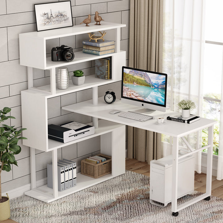 Rotating Computer Desk with Bookshelf