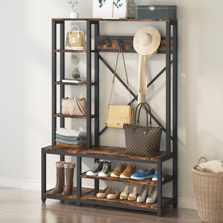 4-in-1 Entryway Hall Tree with Side Shelves