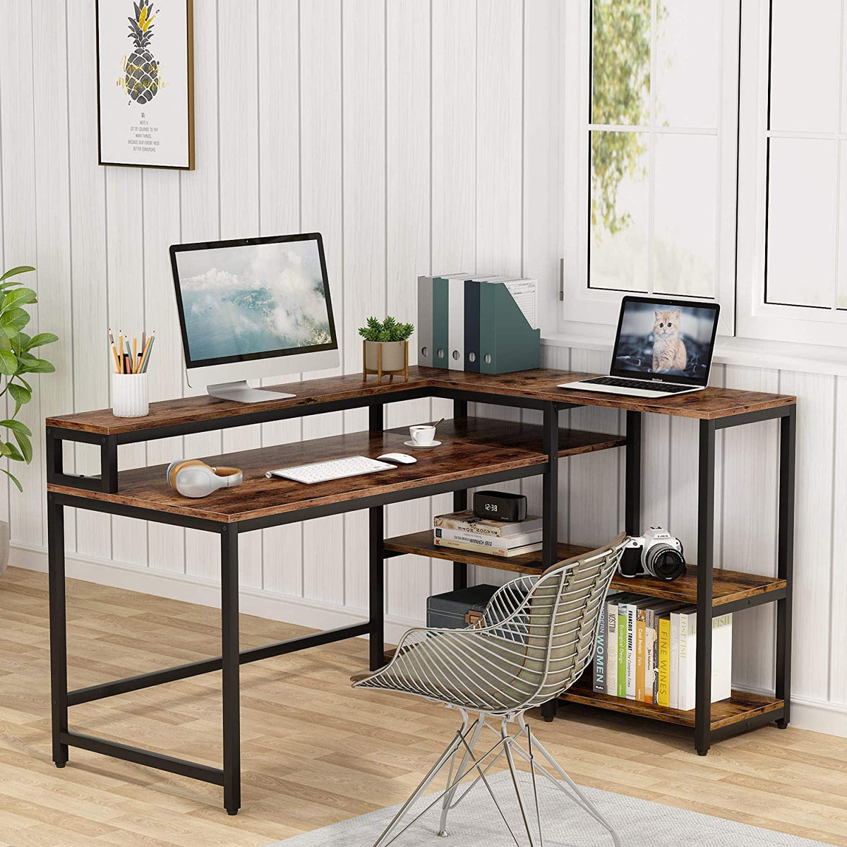 Tribesigns Reversible L Shaped Computer Desk with Storage Shelf, Modern ...