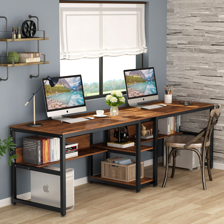 78.7" Two Person Desk with Bookshelf